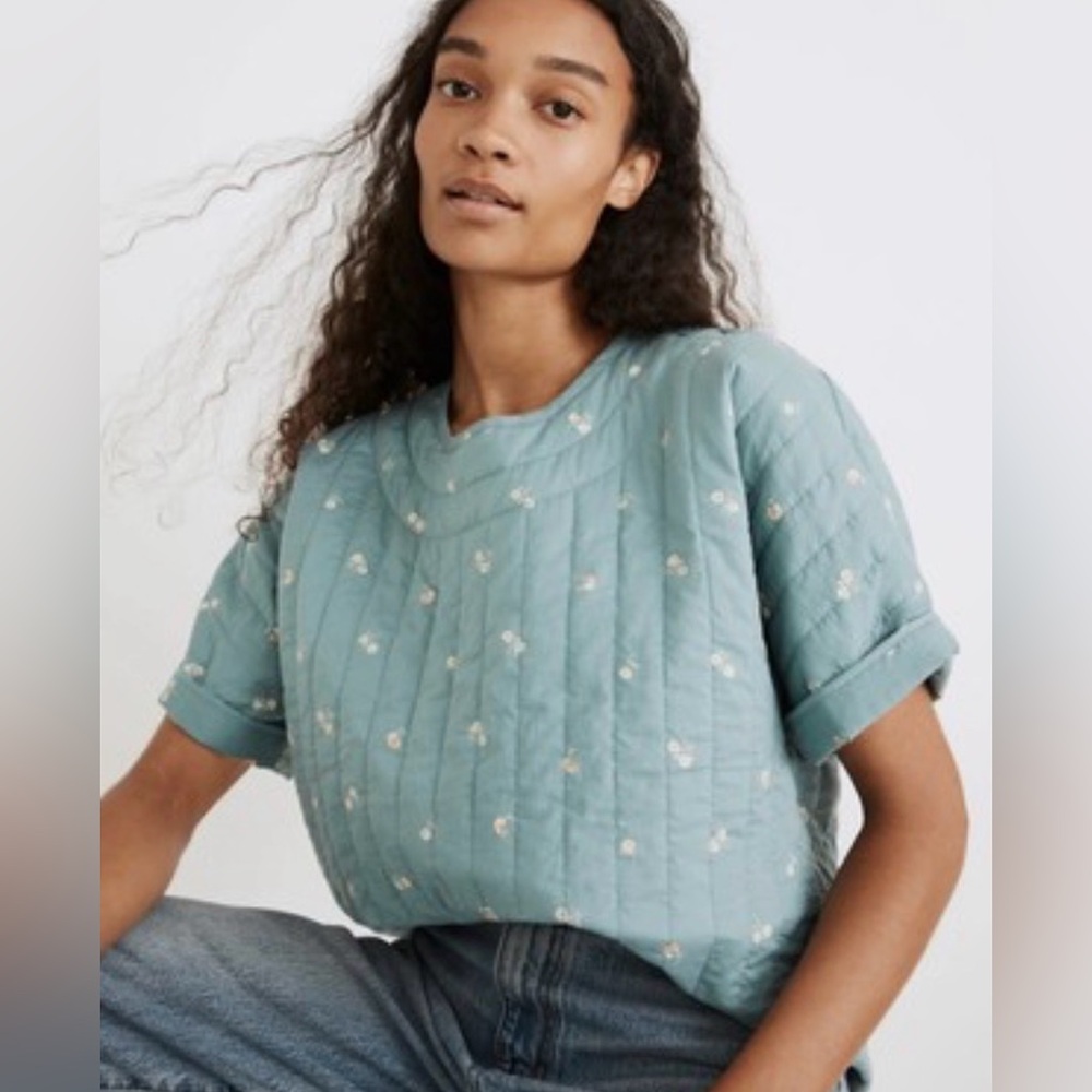Madewell Floral Quilted Button-Shoulder Top